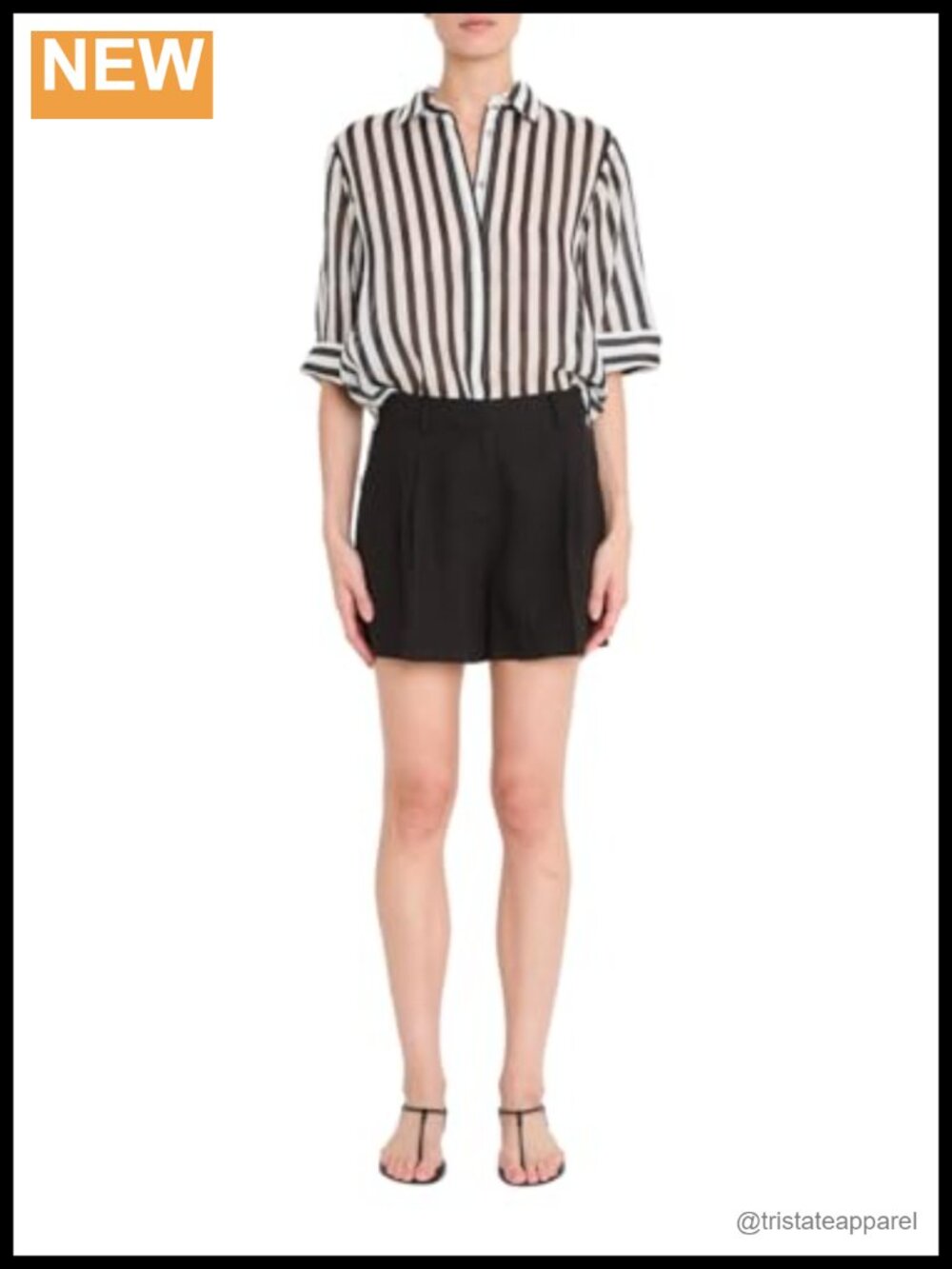 Kobi Halperin Jolie Blouse 100% Ramie Striped Collared Cap Sleeve